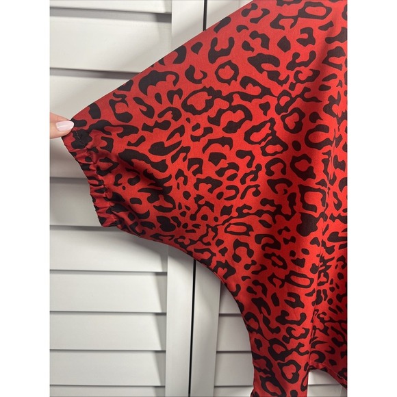 Lucca Leopard Print Oversized Batwing Sleeve Top Size Small Red & Black - Picture 3 of 8